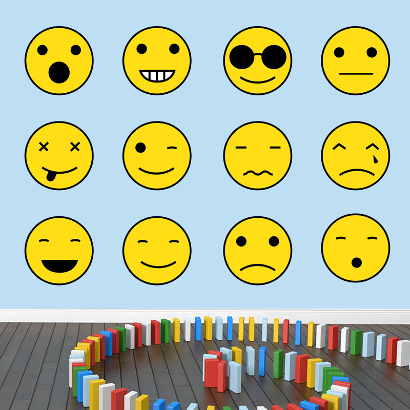 Décalcomanie murale sourires à visages emoji, Grand