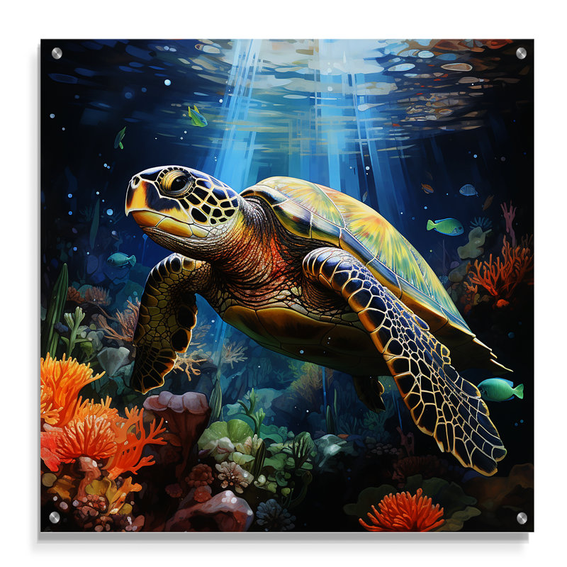 Tortue verte et bleue, animaux marins, art mural pour salon, H 16 po x l 16 po