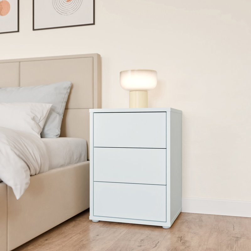 Chadwic Modern minimalistic bedside table with 3 drawers, engineered wood, butter yellow, 49.8 cm W x 68.7 cm H x 41.5 cm D