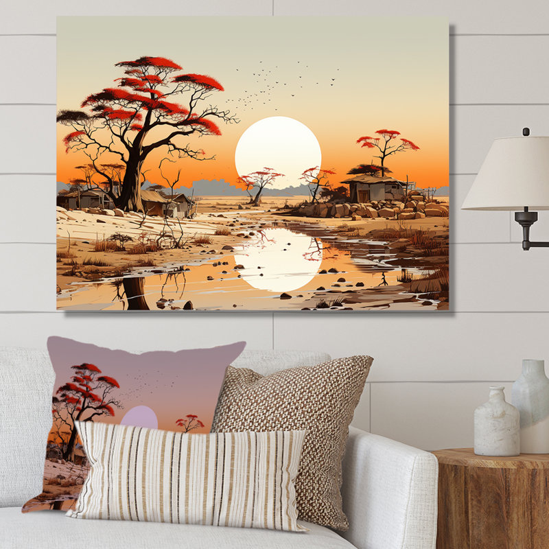 Coucher de soleil africain, reproduction d'art sur toile, H 34 po x l 44 po x P 1,5 po, Toile tendue