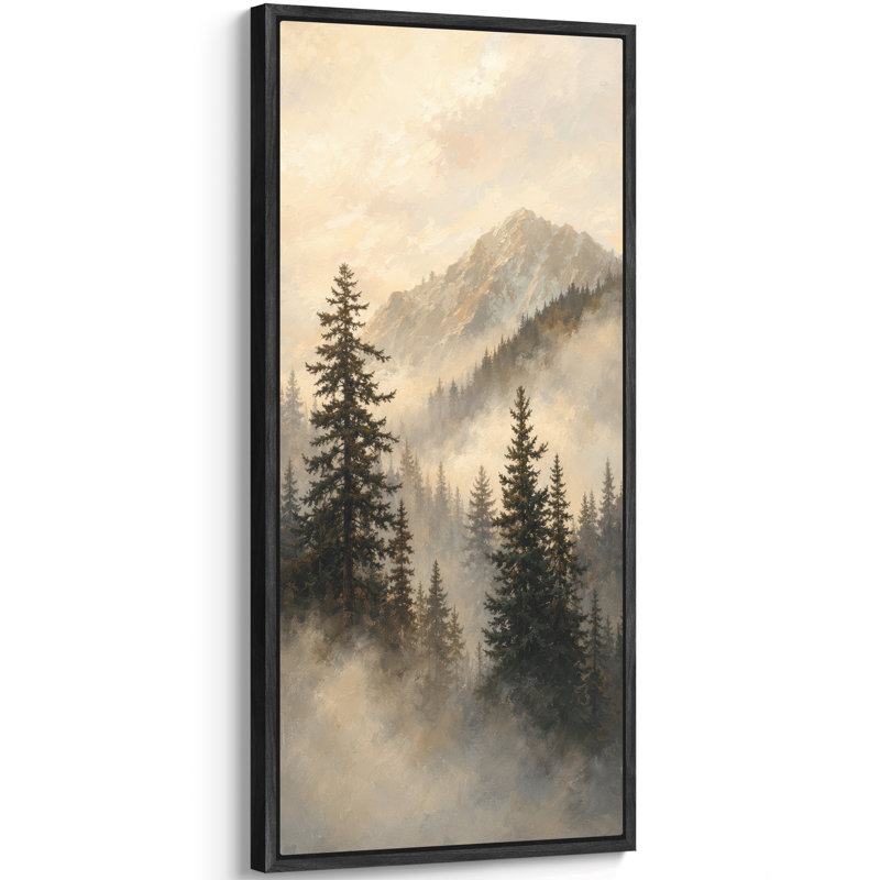 «Misty Pine Forest Mountain Landscape», impression murale sur toile encadrée, H 60 po x l 30 po x P 1,5 po, Noir