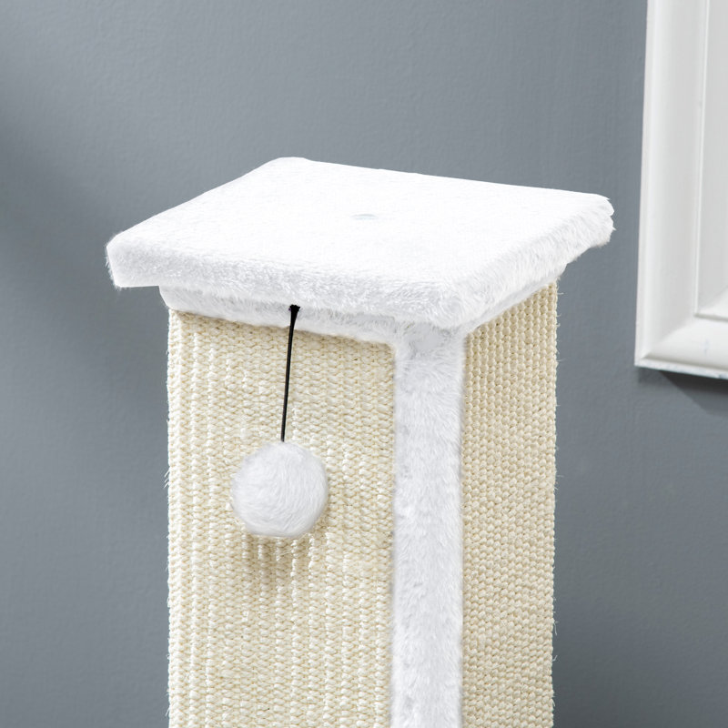 Cat Scratching Post with Vertical Sisal Rope Ball Plush 81cm, White