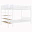 Lit simple superposé au-dessus d'un lit double moderne avec tablettes de rangement à 5 niveaux, structure en métal peu encombrante en blanc-112619312