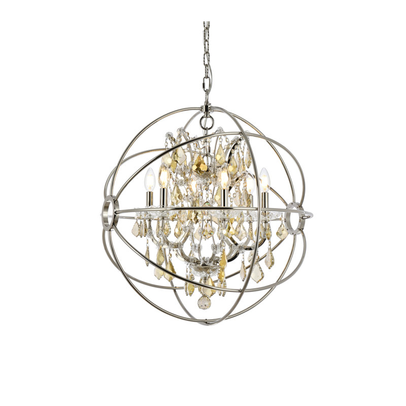 Lustre sphérique unique à 6 lumières Svante, Nickel poli, Teck doré (fumé)