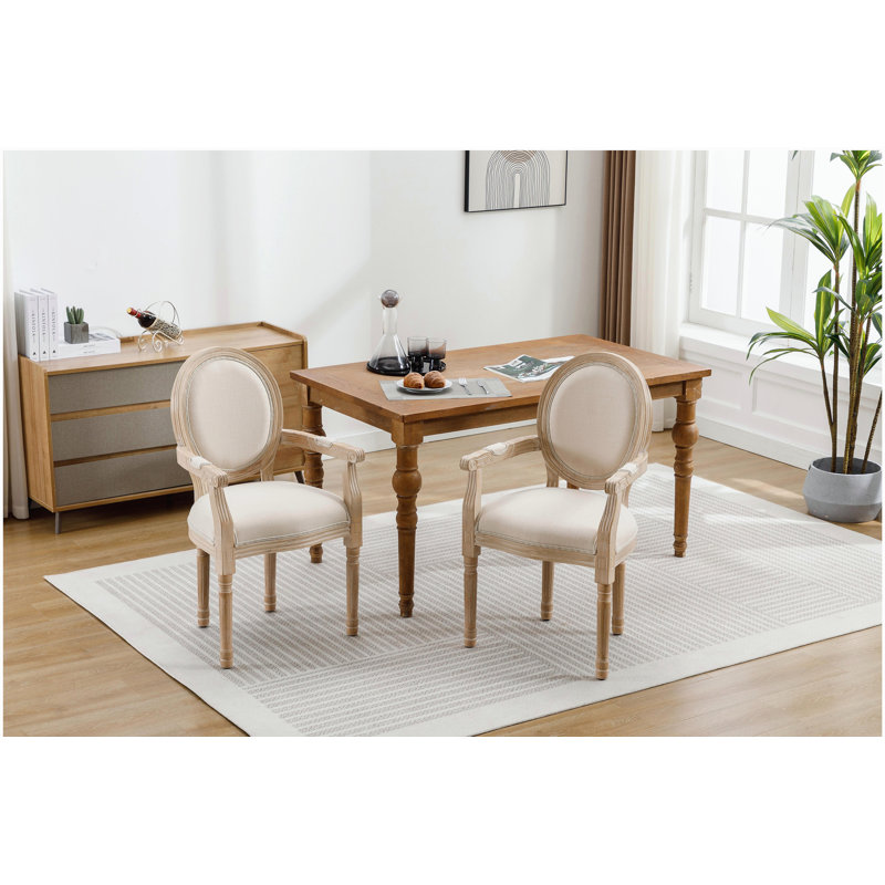 Chaise de salle à manger en bois français, ensemble 2 pièces, beige