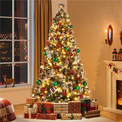 Warm LED Lighted Artificial Fir Christmas Tree with Pinecones & Holly Berries