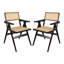 Ensemble de 2 chaises de salle à manger pliantes en bambou noir, chaises à accoudoirs pliables avec siège et dossier en rotin tissé, chaises pliantes pour patio intérieur et extérieur