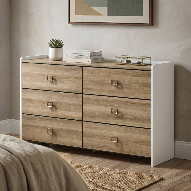 Commode 6 tiroirs Plainfield, White/Brown