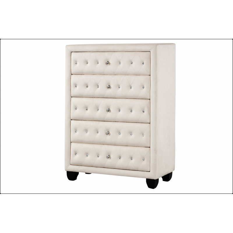 Commode capitonnée à 5 tiroirs Sophia