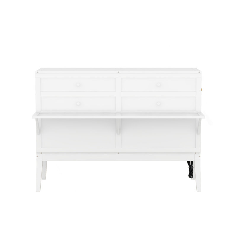 Grand lit escamotable avec station de charge intégrée et tablette, blanc