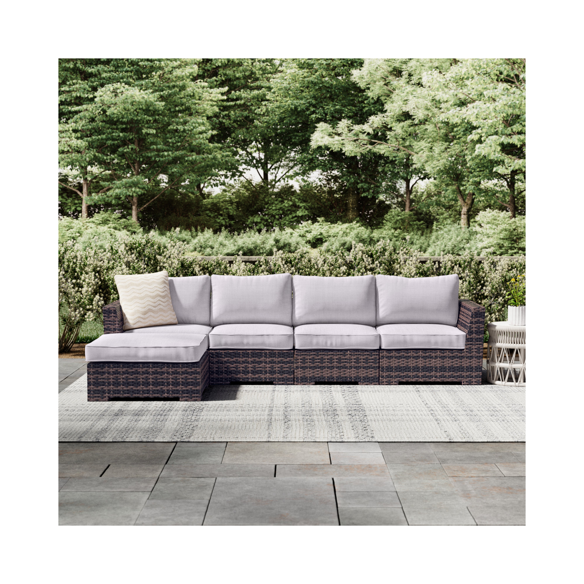 McDougal 122'' Wide Straight Premium All-Weather Wicker Patio Sectional with Cushions, Espresso