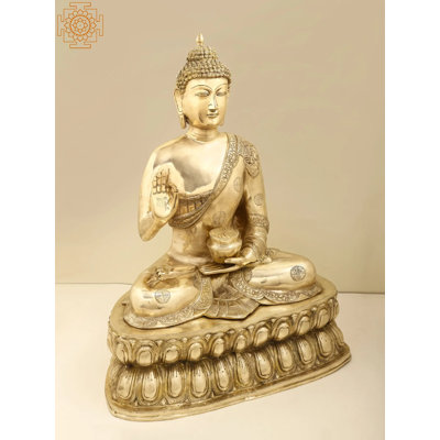 Grande statue de Bouddha en laiton 29 po en Vitarka Mudra - décor de méditation spirituelle faite à la main pour les espaces autel et zen