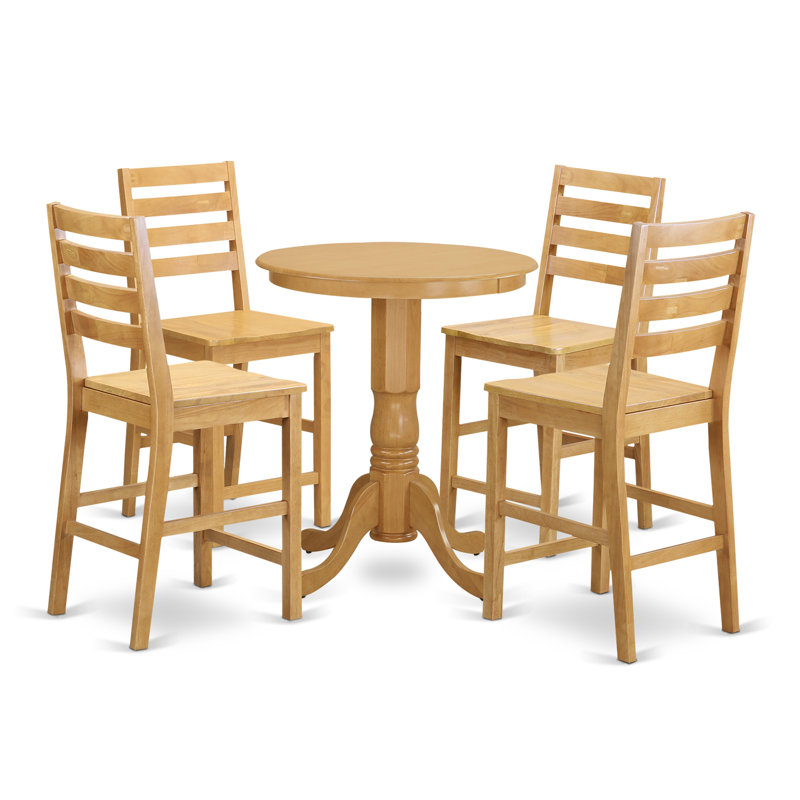 5 Piece Kitchen Counter Set Includes a Round Dining Table with Pedestal and 4 Dining Room Chairs, Oak, Wooden