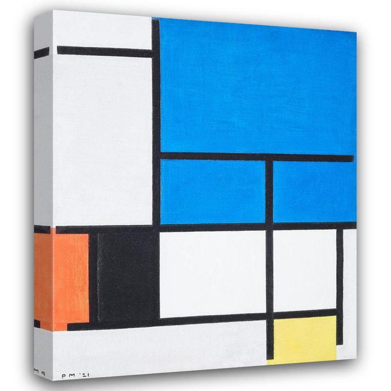 «Mondrian, Piet», art sur toile: Composition avec grand avion bleu, rouge, noir, jaune et gris, H 24 po x l 20 po
