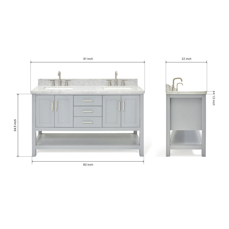 Magnolia Bath Vanity Oval Basin, Gray, Carrara White Marble, Rectangle 