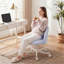 Chaise de bureau/de salon en tissu polaire teddy - Chaise de coiffeuse compacte pivotante à dossier haut et mignonne-1945542563