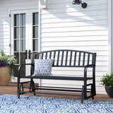 Outdoor Black Steel Slat Back 2-Person Glider Bench