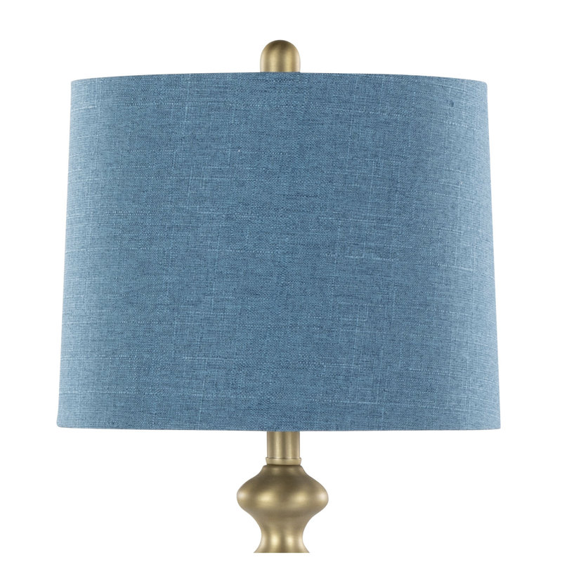 Ensemble de 2 lampes de table contemporaines dorées de 27 po avec abat-jour en lin texturé bleu marocain Ashland, Doré, Bleu