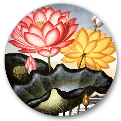 Fleurs rétro II - art mural traditionnel en cercle métallique