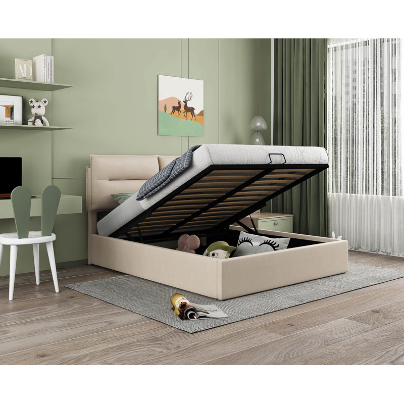 Deaysia Upholstered Platform Storage Bed, Queen, Beige