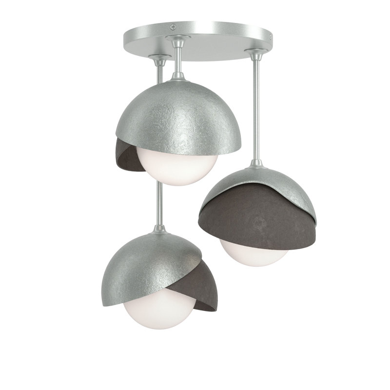 Brooklyn 3 - Light Double Shade Semi Flush Mount, Vintage Platinum, Dark Smoke