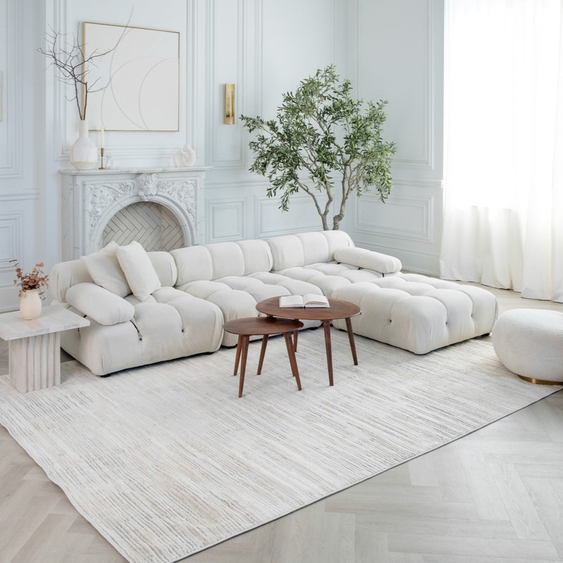 Tapis de couloir intérieur moderne, beige crème., Rectangle 7 pi 10 po x 10 pi 10 po
