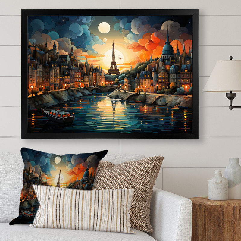 Mar treize Paris City of Lights III - impression, H 16 po x l 32 po x P 1 po, Cadre simple noir