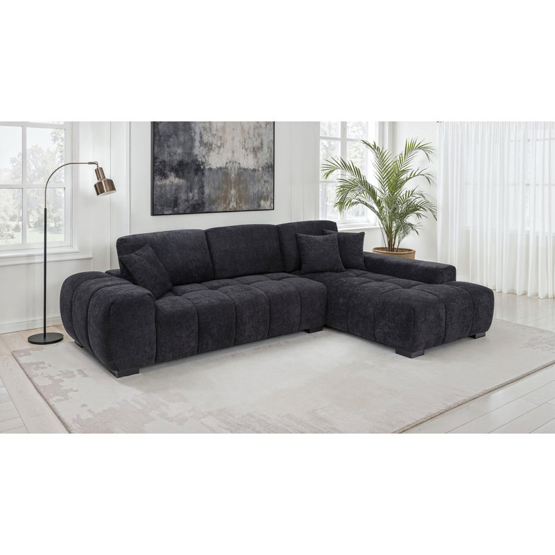 Quinley Fabric Upholstered Track Arm Sectional Sofa Black