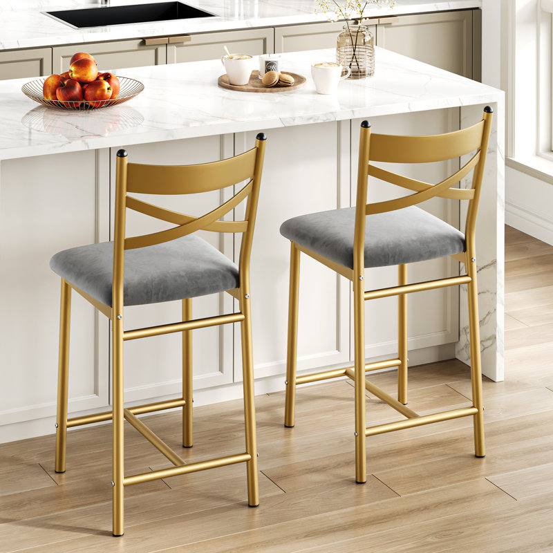 Bar Stools Set, Counter Height Bar Stools With PU Upholstered Seat, 2