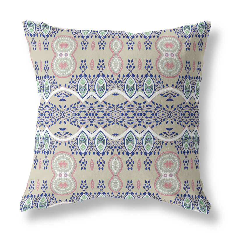 Housse et insert de coussin décoratif en polyester pour l'intérieur et l'extérieur, 16 po x 16 po, Beige / bleu / blanc