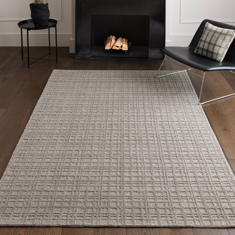 Beltsville Chequered Wool Hand Woven Area Rug, Rectangle 120 x 170 cm, Grey
