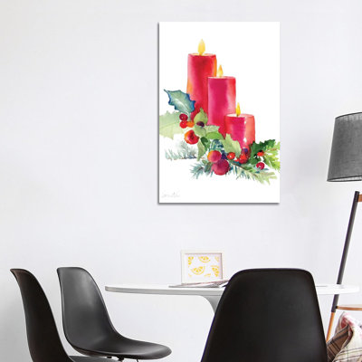 Candles with Holly 1 Piece Wrapped Canvas Wall Art