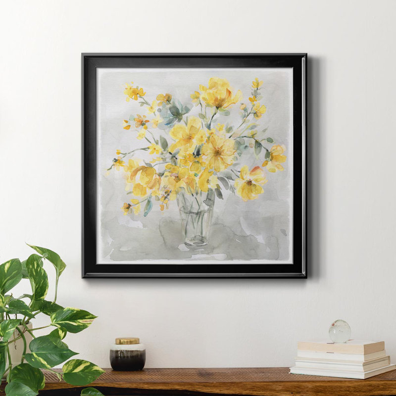 Sunshine Bouquet - Peinture sur toile encadrée, H 17,5 po x l 17,5 po x P 1,5 po, Noir