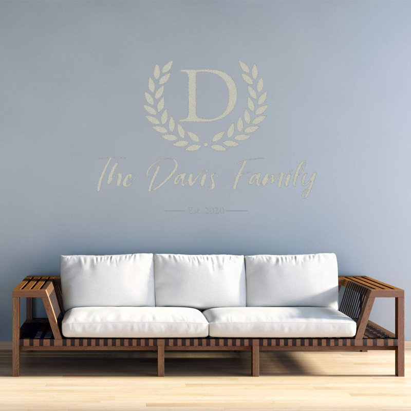 Décalcomanie murale nom de famille monogramme, H 16 po l 22 po, Argent