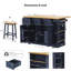 Îlot de cuisine de 135 cm (53 pouces) avec 2 tabourets de bar, prise électrique, tablette de rangement intérieure de porte, chariot de rangement de cuisine sur 5 roues avec abattant, 5 étagères latérales ouvertes, 3 tiroirs, bleu marine (trois colis)