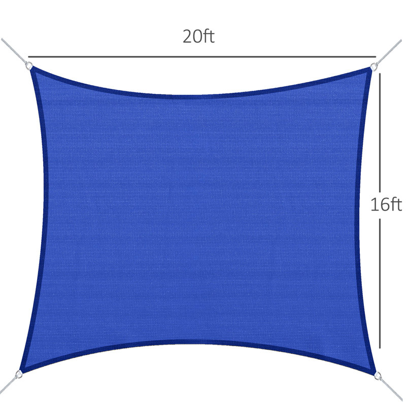 Voile d'ombrage 4,88 m x 6,10 m pour terrasse, matériau, blocs, abaisse la température, installation par 4 anneaux en D, toile bleue, température, anneaux