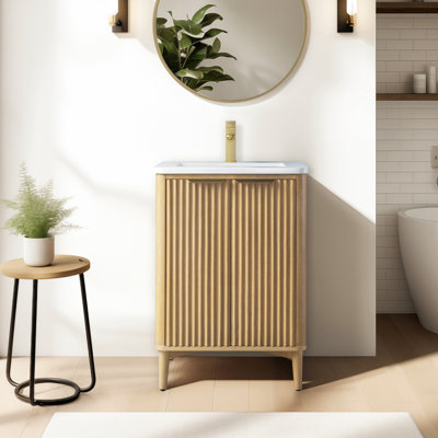 Tavoleto 24 In Single Sink Freestanding Bath Vanity In Sunlit Oak With Carrara Engineered Stone Top