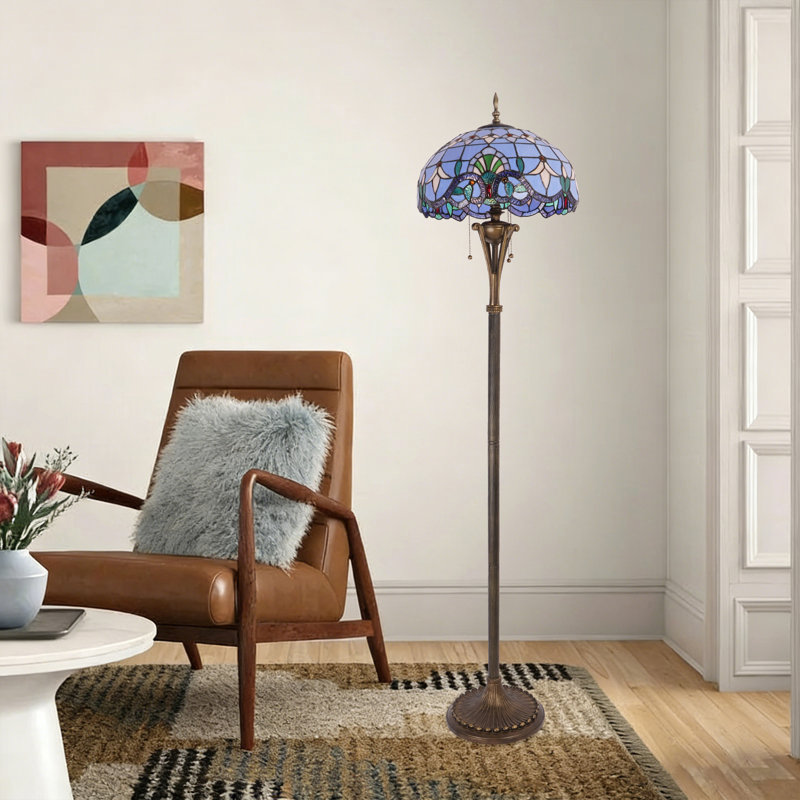 Lampe sur pied en verre coloré de style Tiffany avec finition bronze antique et éclairage chaleureux E26 à 3 lumières