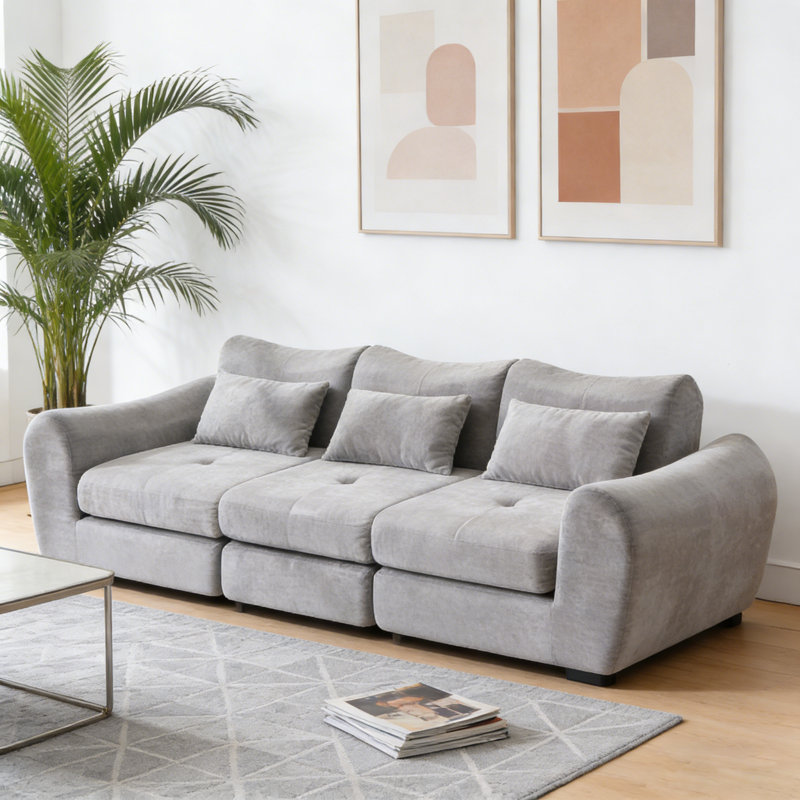 Boneless Modular Sectional Sofa – Cloud-Like Convertible Folding Couch with Cushioned Seats for Living Room & Bedroom, Gray
