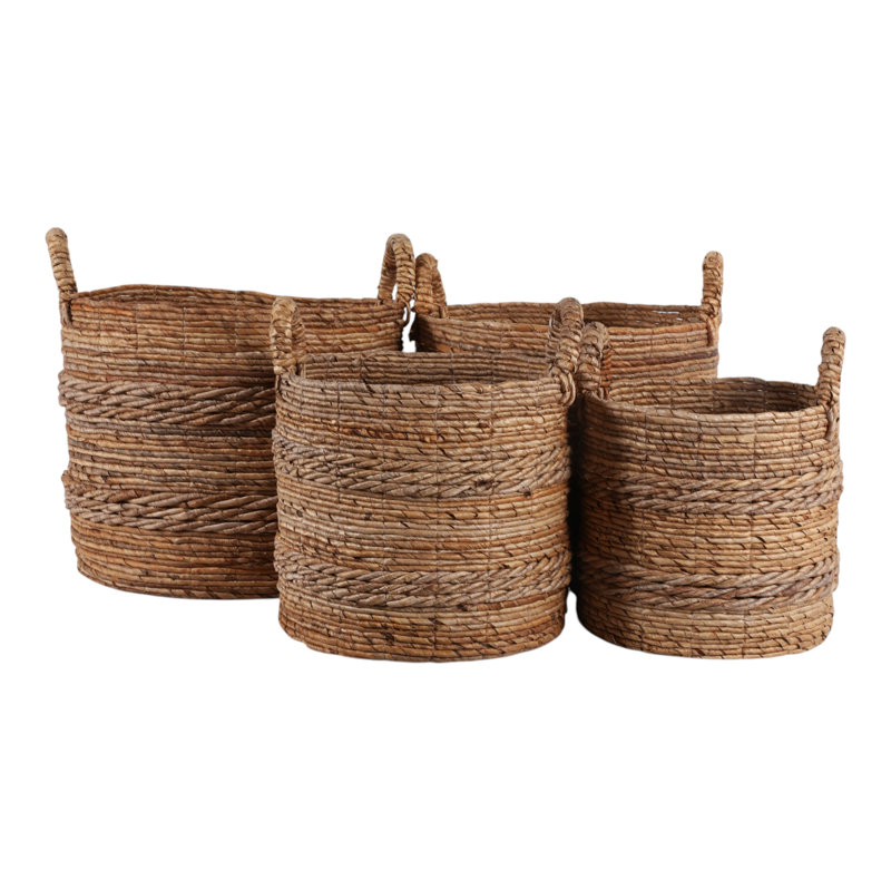 Paniers décoratifs tissés ronds avec poignées pour le rangement domestique - Rangement polyvalent moderne pour la chambre à coucher - Ensemble de 4, 19 po, 18 po, 16 po, brun