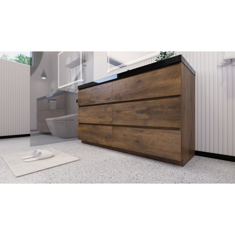 Santrice 59'' Single Bathroom Vanity with Acrylic Top, Rosewood