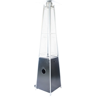 Chauffage de terrasse à tubes de verre de quartz, 40 000 BTU, flamme visible, porte d'accès, roulettes pour faciliter le déplacement, produit certifié et homologué pour une utilisation à l'extérieur, format portable.
