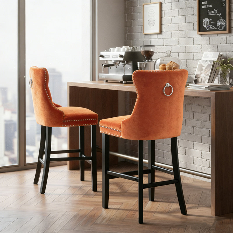 Ensemble de tabourets de bar double rembourrés Classic, Siège orange / cadre noir