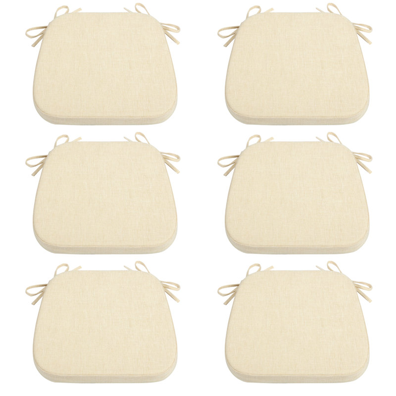 Chair Cushion With Ties For Dining Chair(Set Of 6), Beige