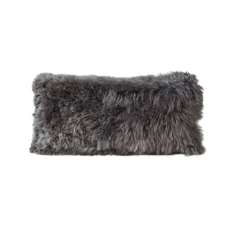  Lumbar Cushion Alpaca Suri Wool With Microsuede Back 22" W x 11" H Indoor Accent Pillow, BLACK