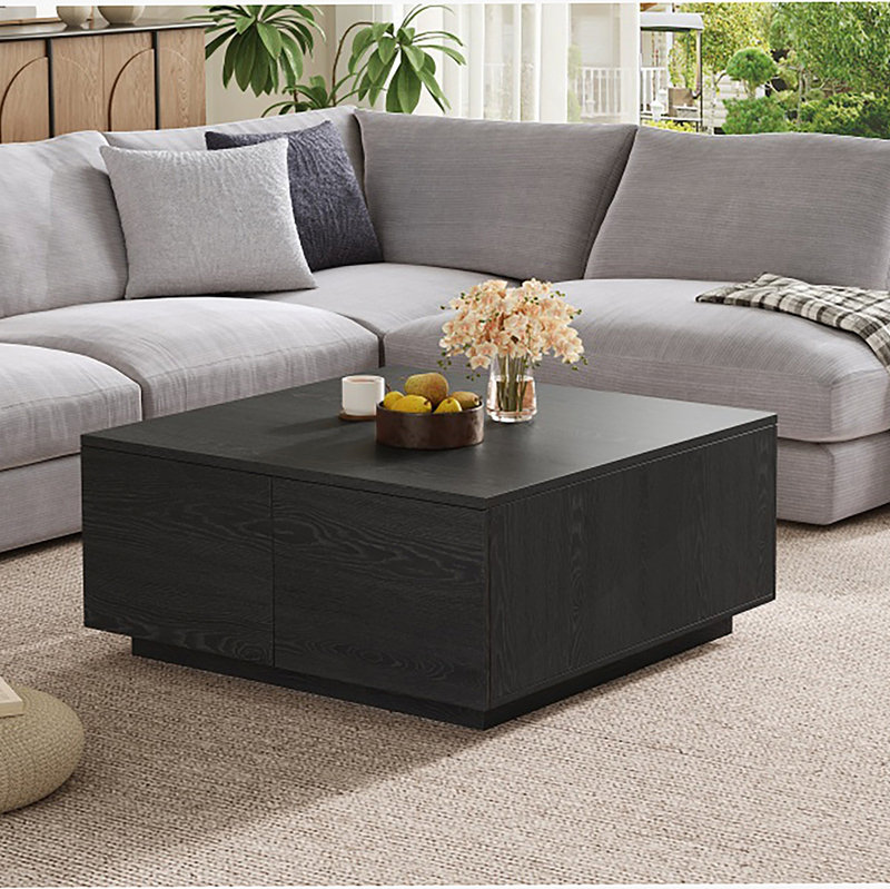 Table basse 33,25 "carrée avec 4 tiroirs, Noir