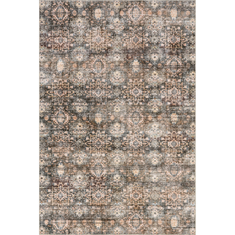 Keziah Vintage Medallion SplashGuard Machine Washable Area Rug, Rectangle 5' x 8'