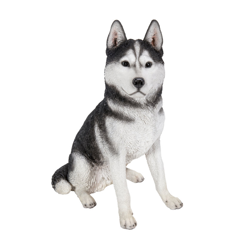 Large Black and White Resin Siberian Husky Sitting Statue