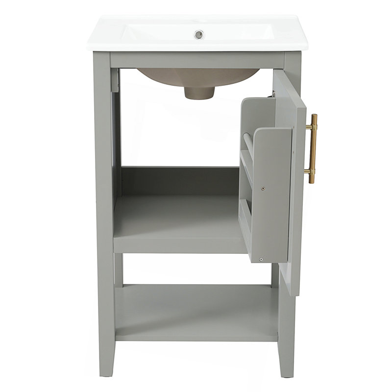 Meuble-lavabo de 20 po avec lavabo, armoire de salle de bain avec porte à fermeture douce, support de rangement et tablette ouverte