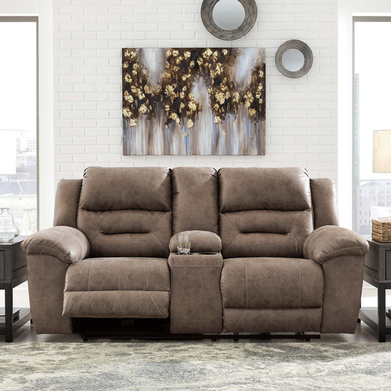 Stoneland 82'' Faux Leather Power Reclining Loveseat, Fossil Polyester Blend